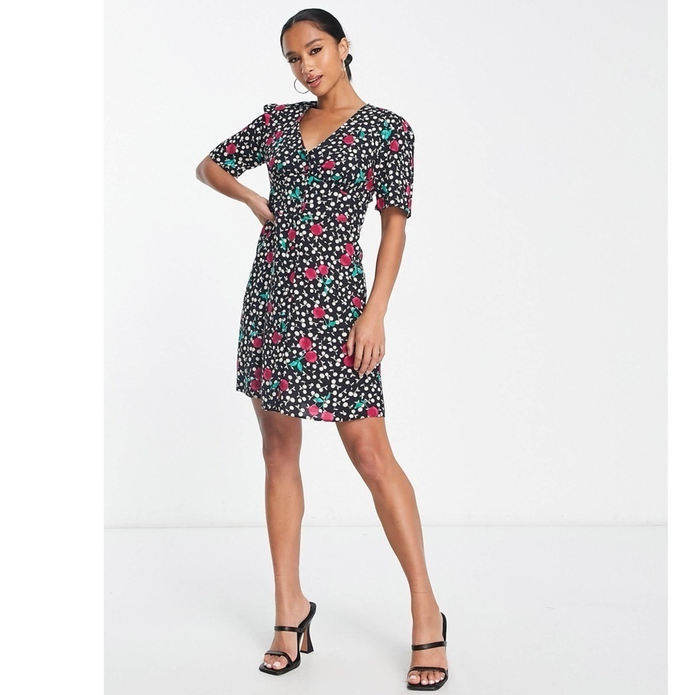 Nobody’s Child Cherry Mini Dress Eco Friendly Viscose Sz UK 16 / US 12 Black NWT
